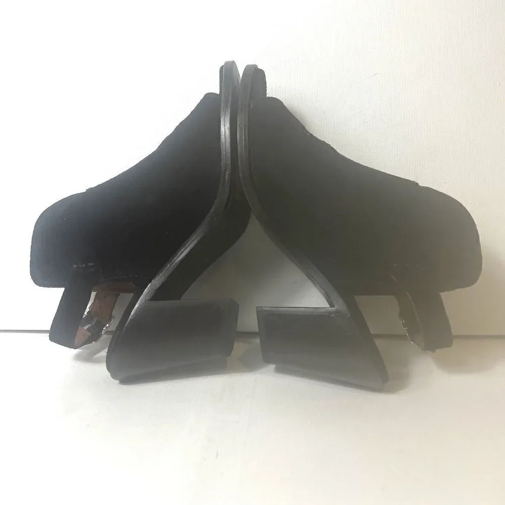 Frye Black Suede Ankle Bootie High Heels Wrap Women's Size 8.5 B Peep Toe Buckle